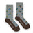 Gray and brown mens merino wool socks with playful mountains lakes and map case pattern all season soft wool socks