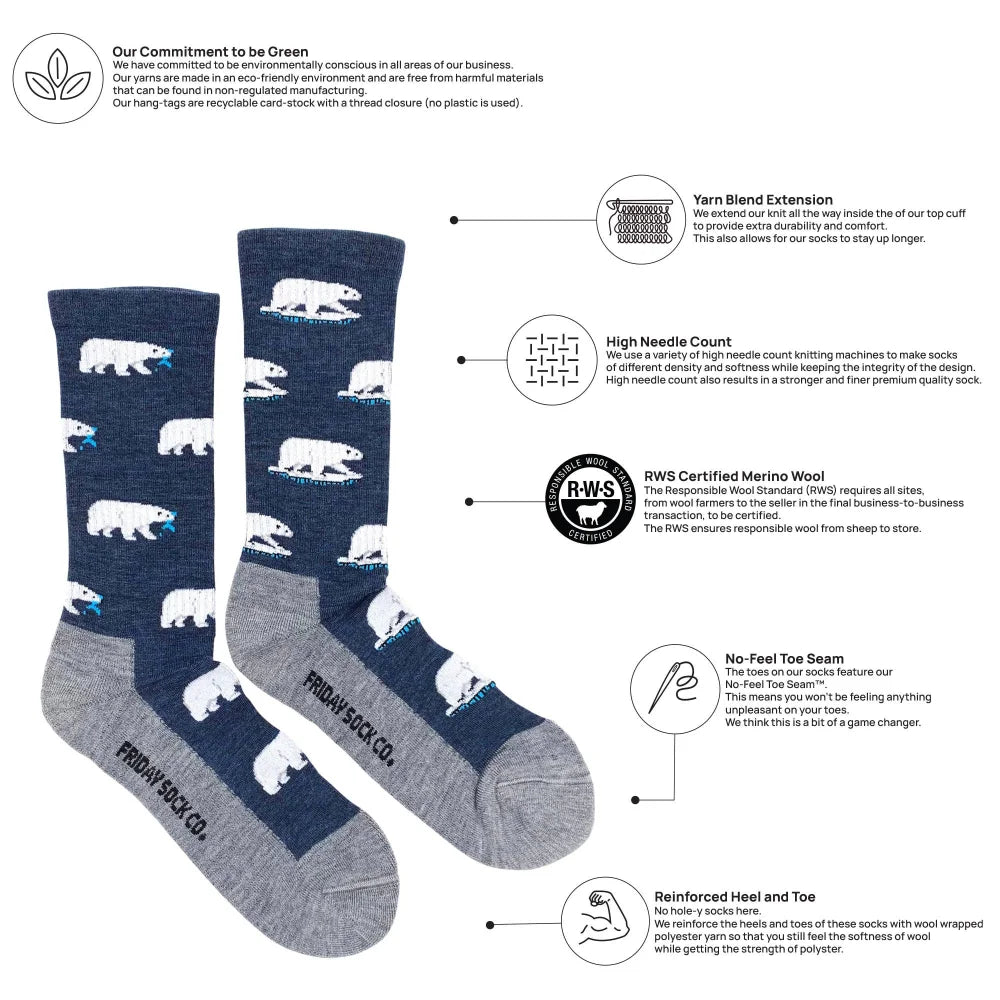 Mens Polar Bear Merino Wool Socks by Friday Socks Co
