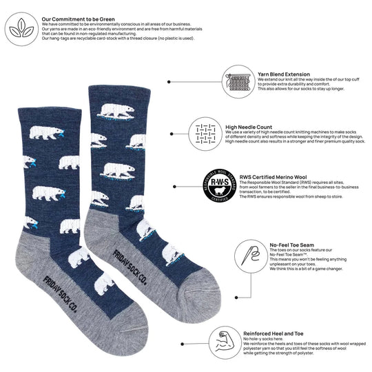 Mens Polar Bear Merino Wool Socks by Friday Socks Co
