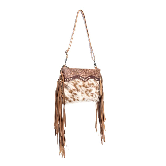 Mescalaro Hill hairon bag in warm caramel with cowhide fringe