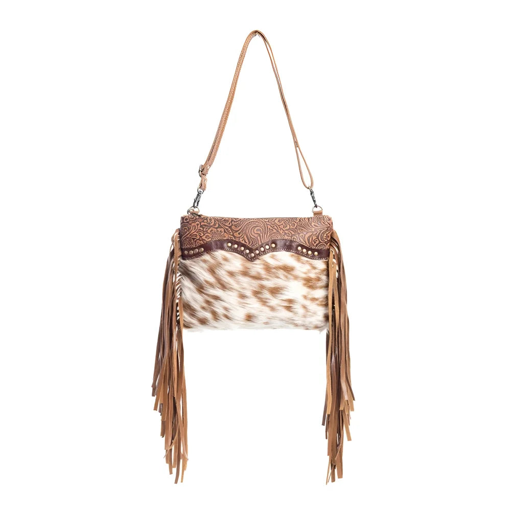 Mescalaro Hill hairon bag in warm caramel with tan fringe