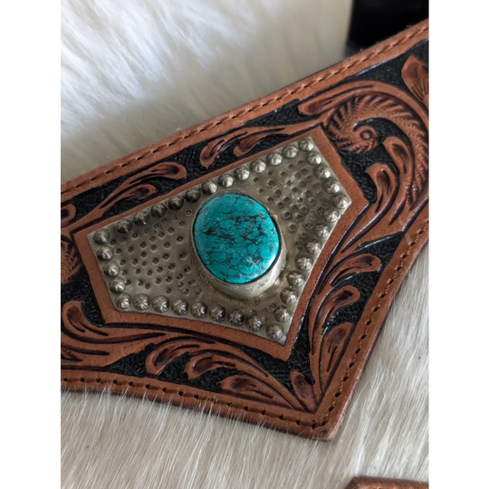 Mojave tassel bag brown leather belt buckle with turquoise stone