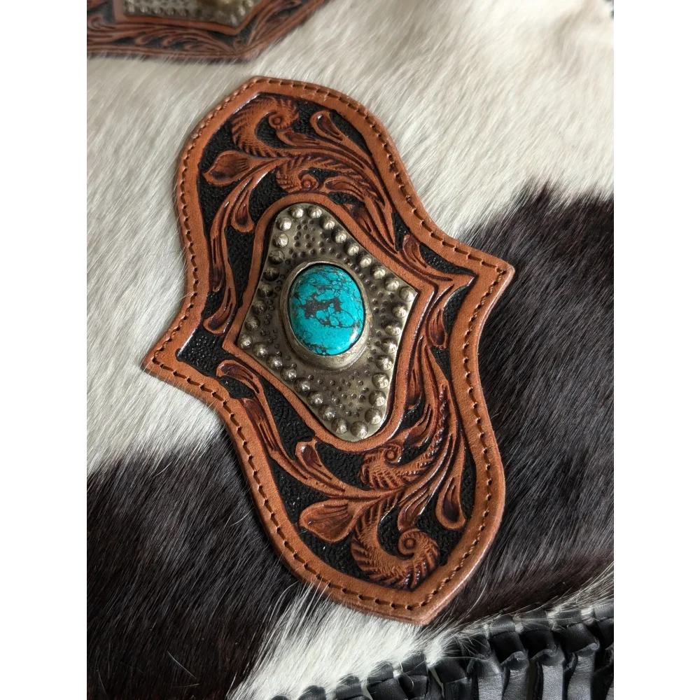 Mojave tassel bag brown leather buckle with turquoise stone