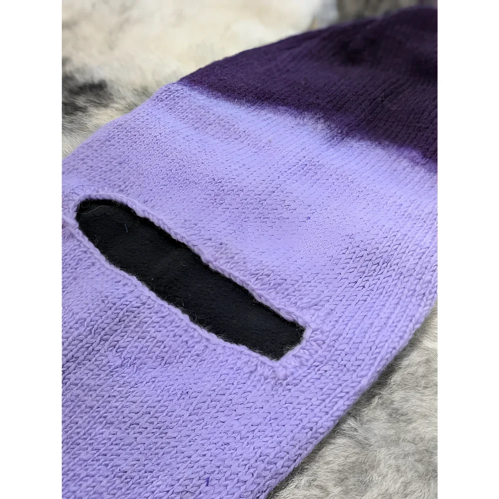 Moonstone dip dye slouch balaclava in lavender purple ombre with black eye cutouts