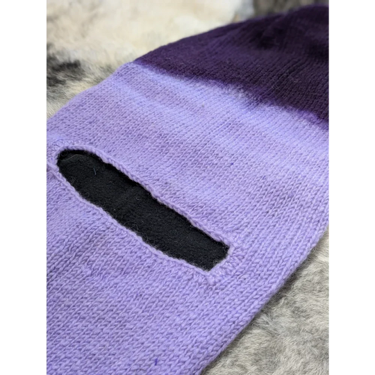 Moonstone dip dye slouch balaclava in lavender purple ombre with black eye cutouts