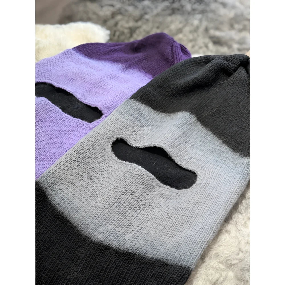 Moonstone dip dye slouch balaclava with lavender gray fingerless gloves