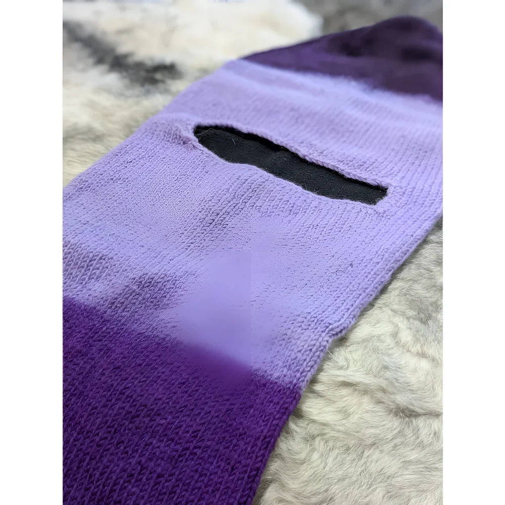 Purple lavender striped knit leg warmer with black toe hole in Moonstone Dip Dye Slouch Balaclava