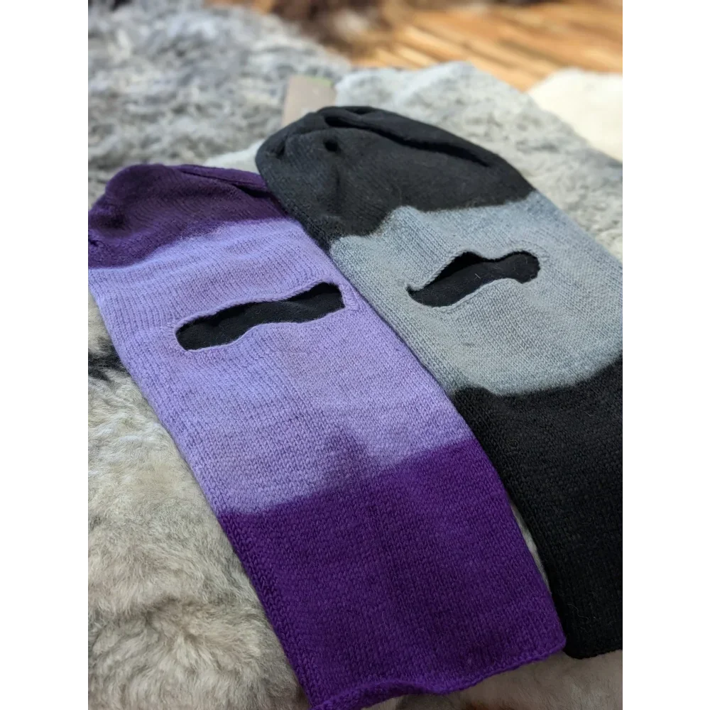 Moonstone dip dye balaclava with purple gray mustache socks gradient