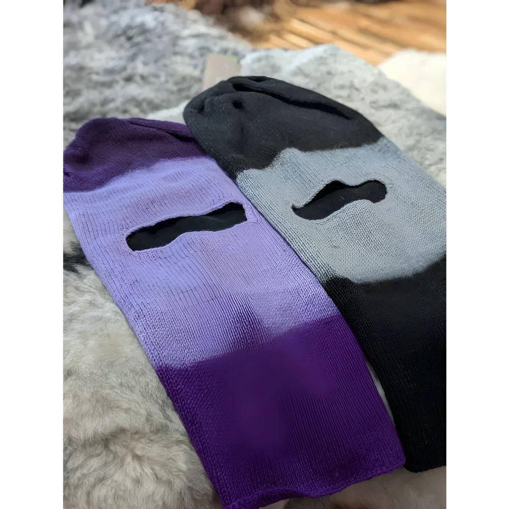 Moonstone dip dye balaclava with purple gray mustache socks gradient