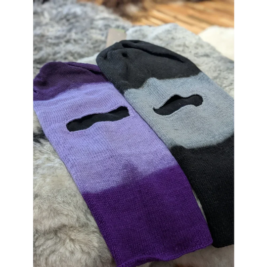 Moonstone dip dye balaclava with purple gray mustache socks gradient