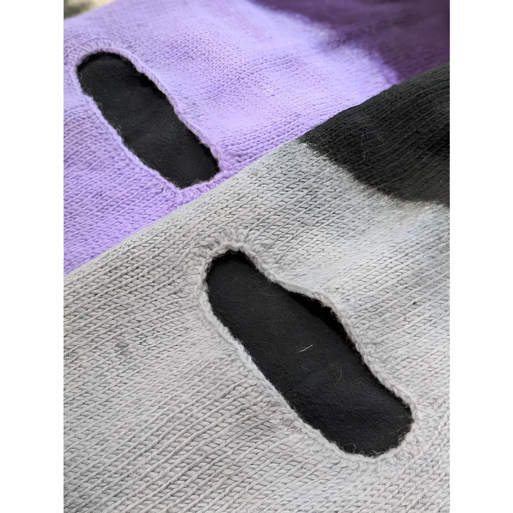 Moonstone dip dye slouch balaclava with lavender gray fingerless gloves