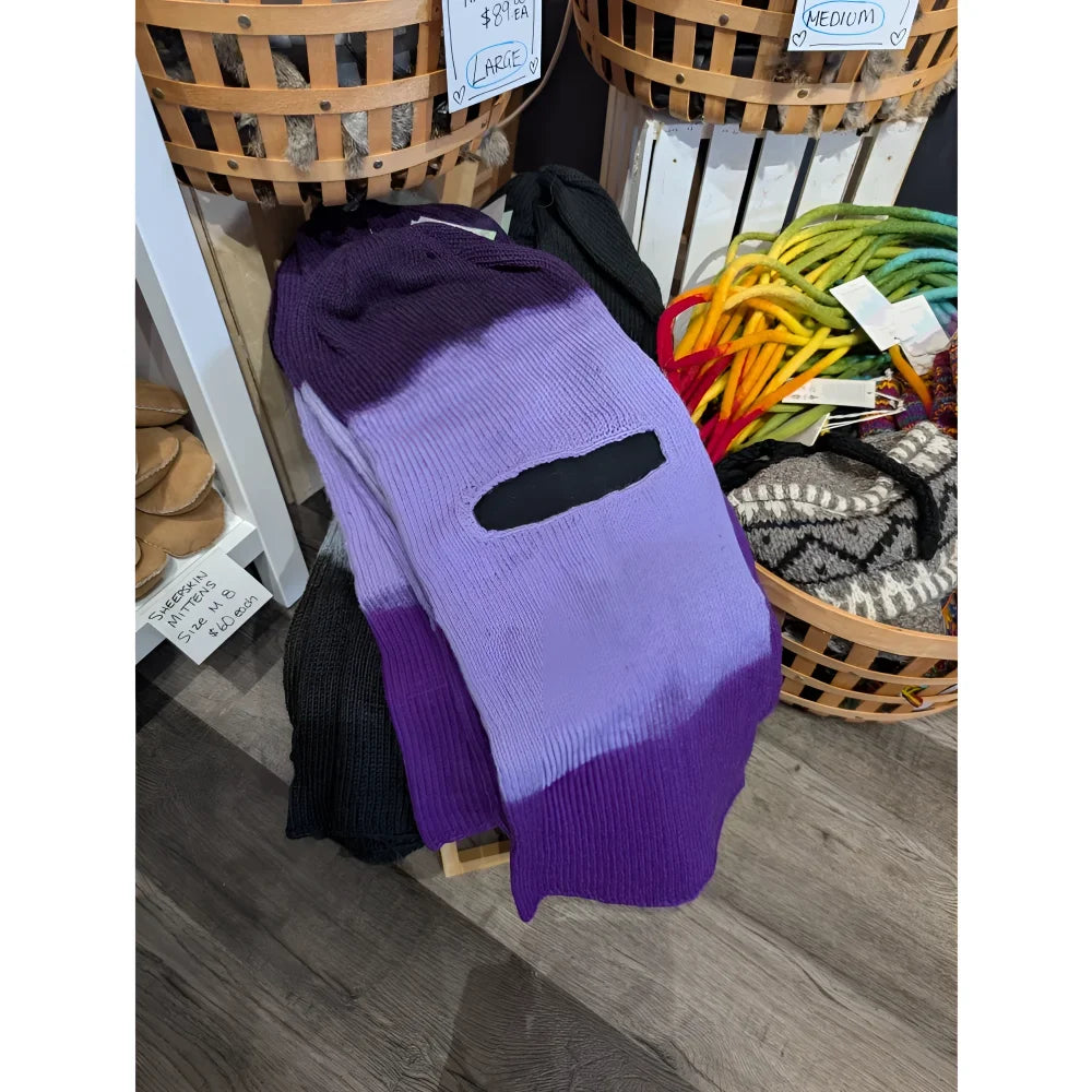 Cozy purple black knit dog sweater with Moonstone Dip Dye hood