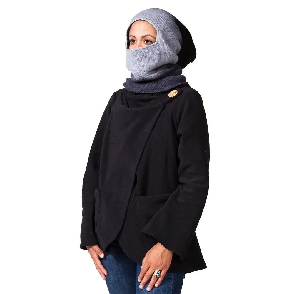 Moonstone dip dye balaclavas with black wool coat and gold buttons