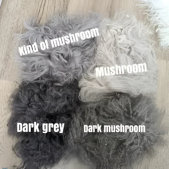 Dark grey and mushroom curly sheepskin pom hair extensions
