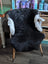 Black sheepskin chair cover with white fur trim made from soft wool icelandic sheepskins natural blacky brown