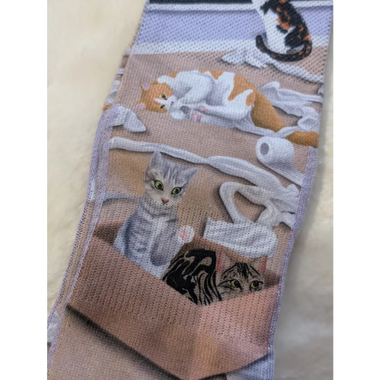 Naughty Cats wallet chain by Good Luck Socks with cats and TP rolls on purple