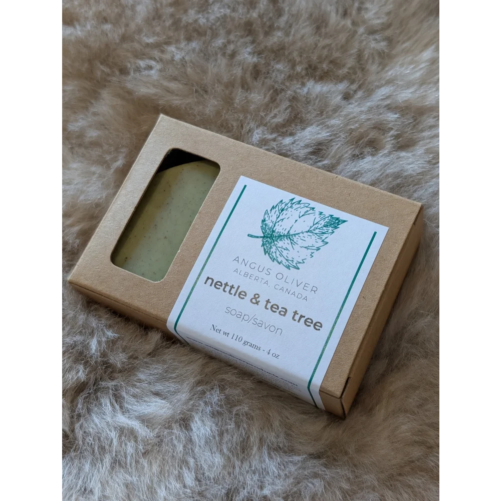 Nettle and tea tree soap bar in brown box with window