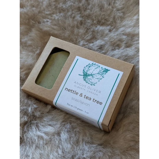 Nettle and tea tree soap bar in brown box with window