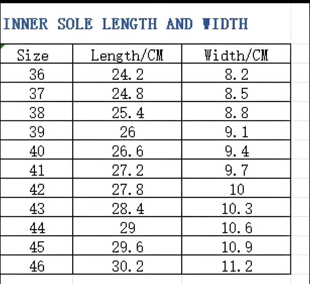 A table showing inner sole length and width measurements for new sheepskin slippers in late september october release