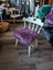 Plum purple lavender faux fur chair cushion with white wooden frame