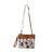 Ornate brown leather hairon bag with cowhide, studs, tan trim
