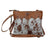 Ornate brown leather hairon bag with cowhide, studs, tan trim