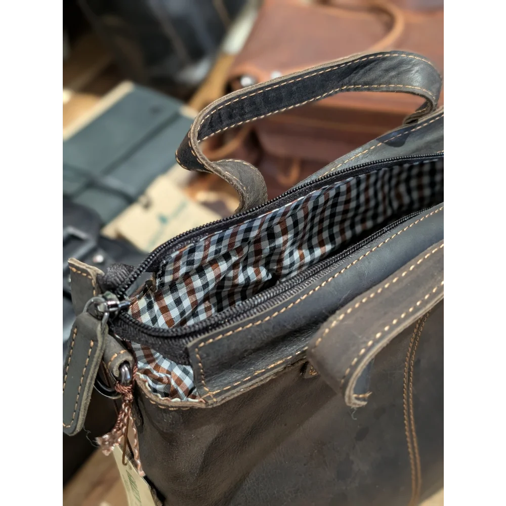 Panama leather mini crossbody tote bag in dark brown with tan stitching