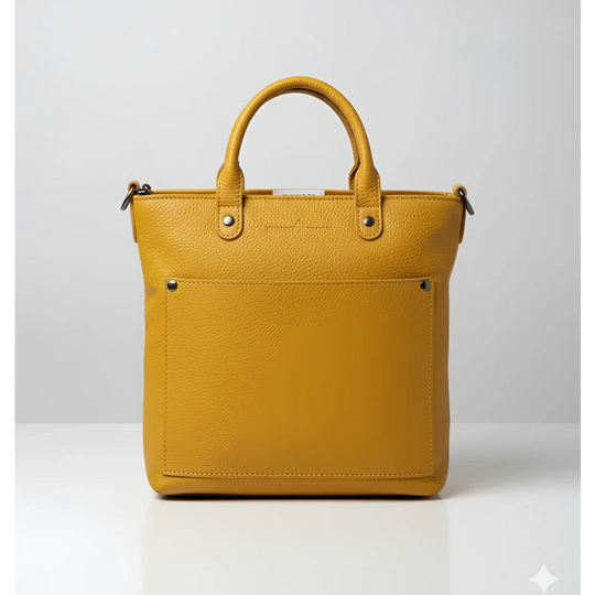 Panama leather mini crossbody tote bag in mustard pebbled leather