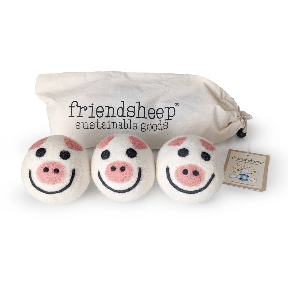 Cute pig eco dryer balls trio from Friendsheep sustainable goods