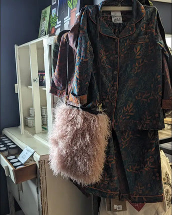 Pink Mongolian sheepskin cross body purse 😃