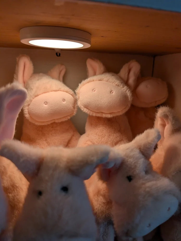 Soft pink plush bunny toys with embroidered faces from pink piggies large size stuffed animals collection