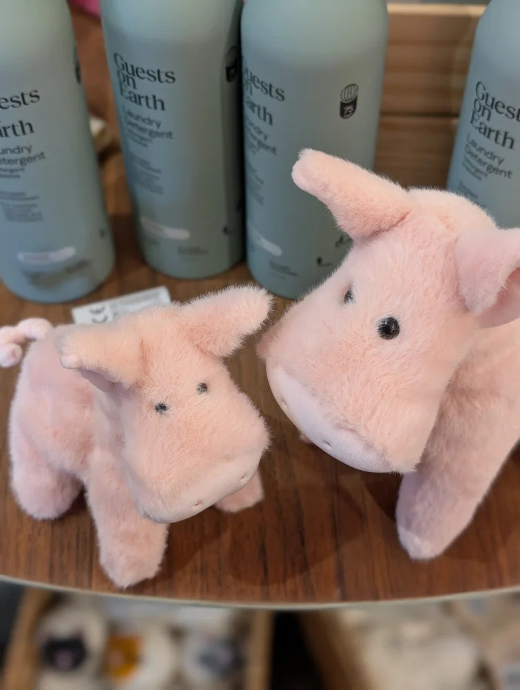 Pink piggies large size plush toy pink pig with black button eyes and white snout perfect for cuddling