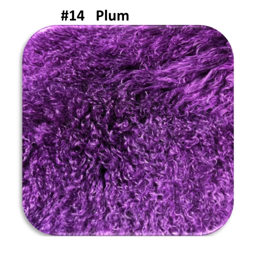 Plum quad sized Angus Oliver sheepskin rug with shaggy fuzzy texture