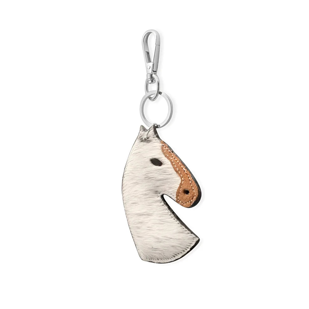 Proud Pony key fob with white tan horse key leather and silver hardware