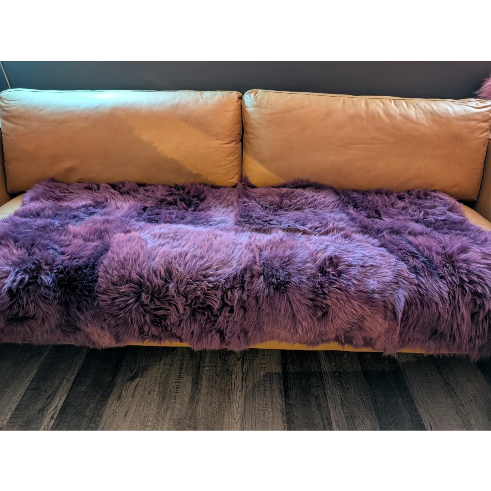 Purple sheepskin area rug 68x35 plush faux fur throw