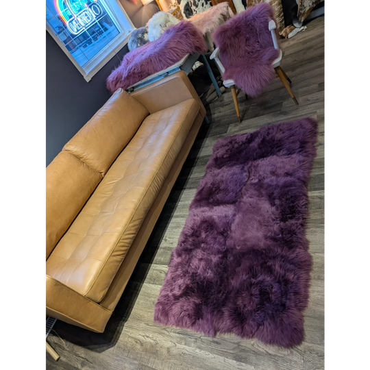 Purple sheepskin area rug 68x35 plush textured fluffy