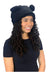Black knitted rana hat with bear ear accents made from zealand wool and cozy fleece lining for warmth