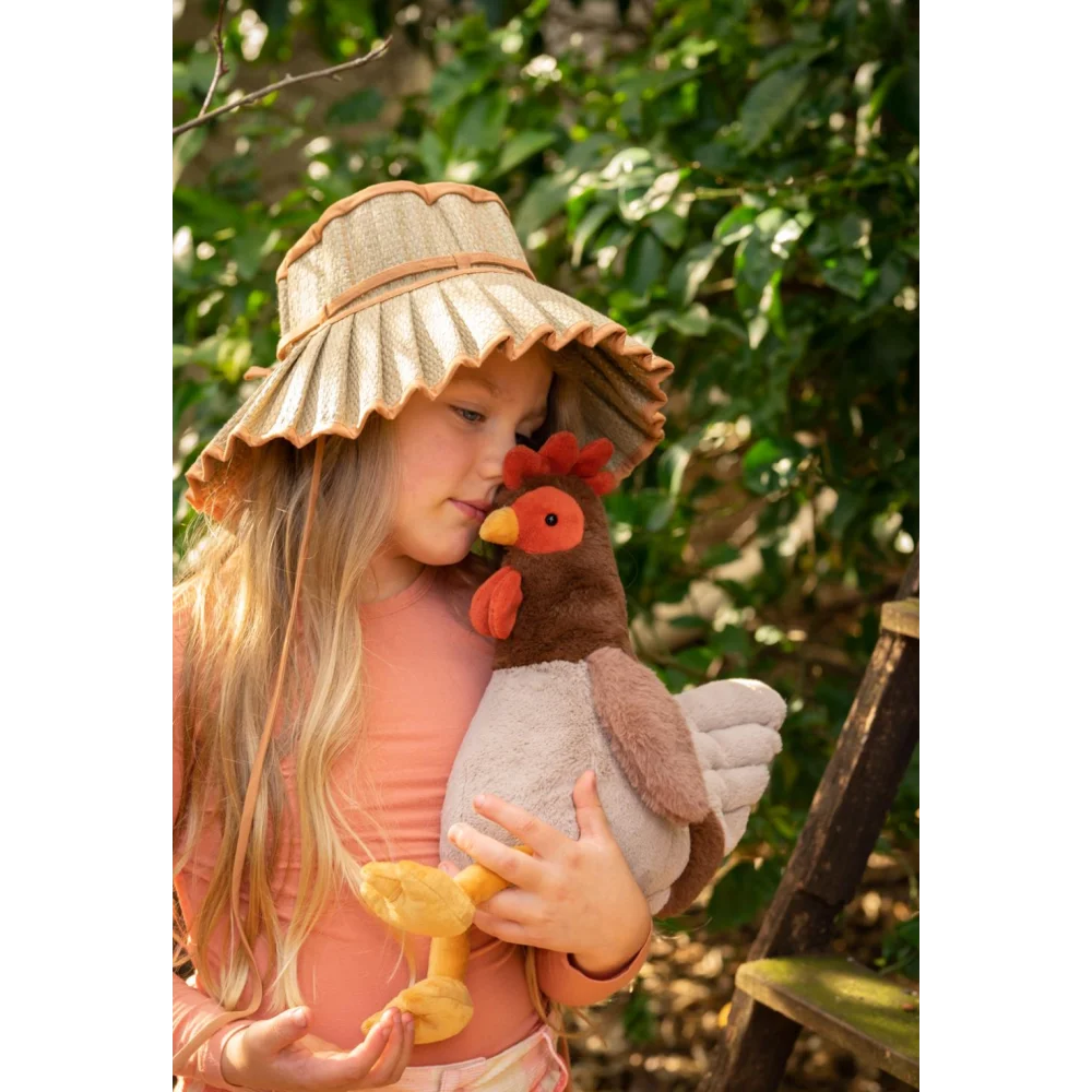 Cute brown plush Randy The Rooster toy with red comb and beak, nana huchy style