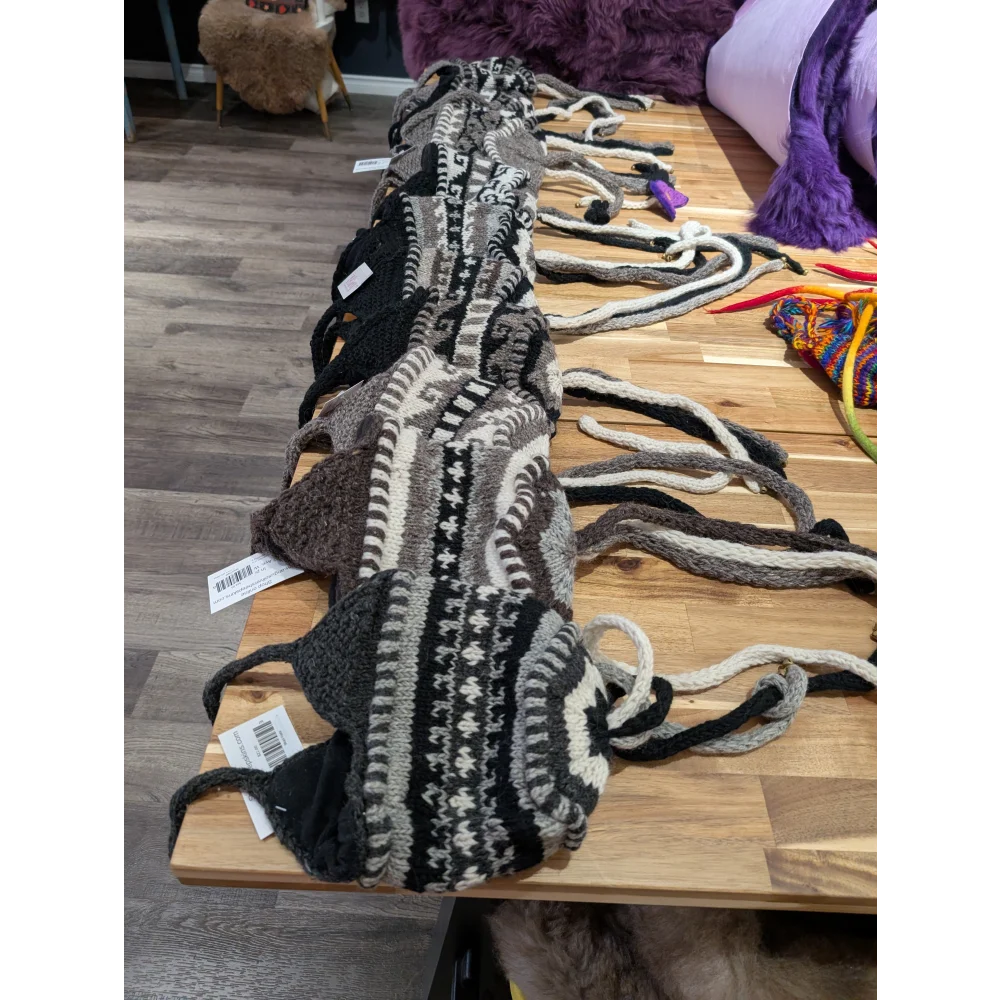 Black and white wool knitted face mask for hats