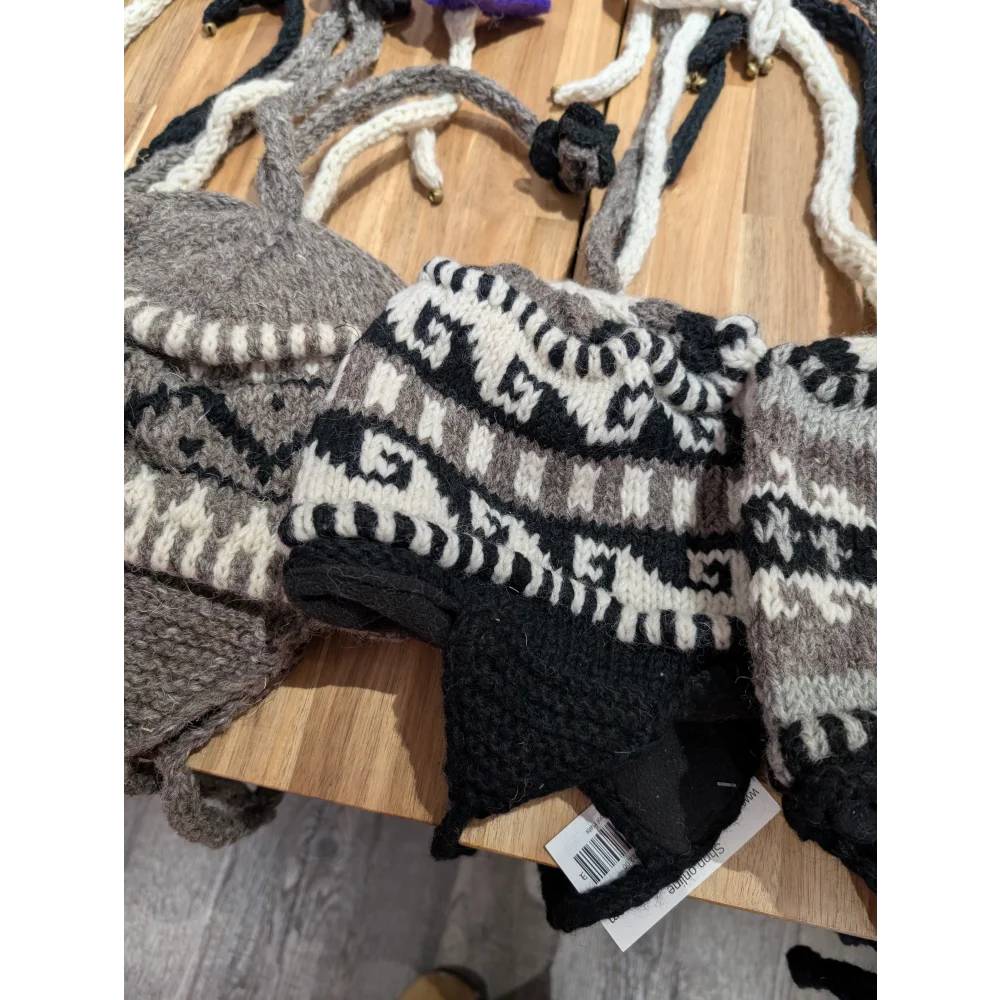 Black and white patterned wool hat from Real Sheeps Wool Hats