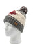 Cream-colored real wool canadian pom pom hat with red reindeer pattern gray brim made from soft fleece fair trade zealand wool