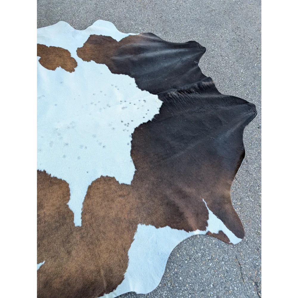 Extra large 96x84.5 cowhide rug with brown white patches