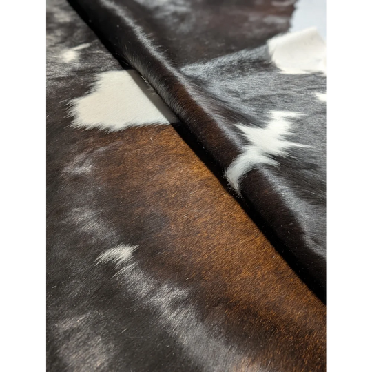 Extra large cowhide rug with black white spots, leather texture
