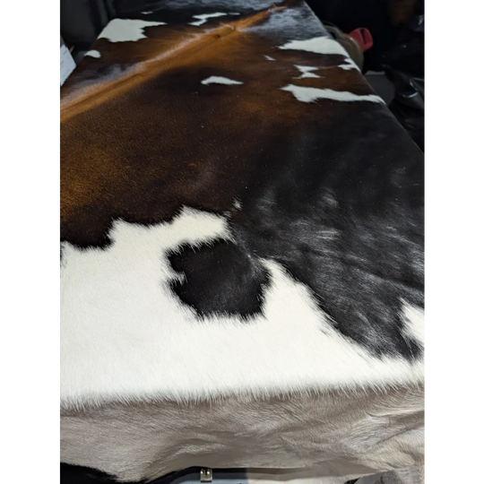 Extra large cowhide rug with brown white patches natural leather texture