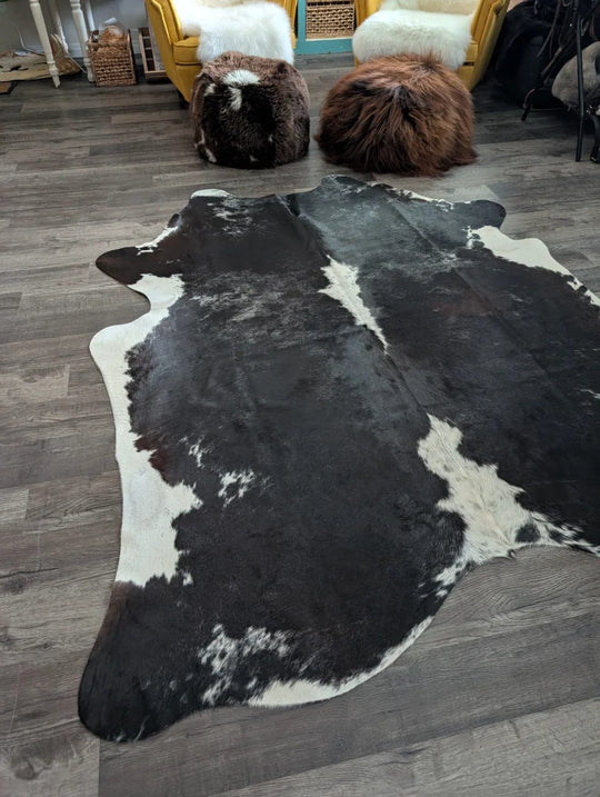 Large black and white cowhide with natural irregular patterns extra large cowhide perfect for spacious rooms
