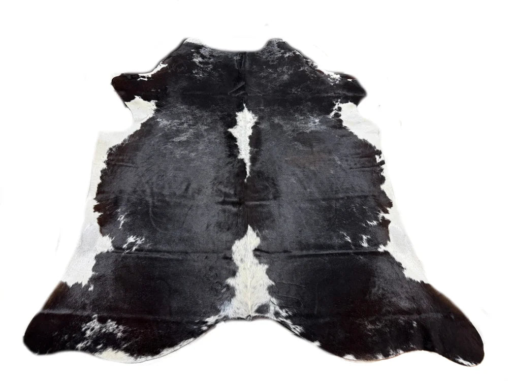 Reddish#476 gorgeous extra large black and white cowhide rug with natural irregular fur patches perfect as a large cowhide