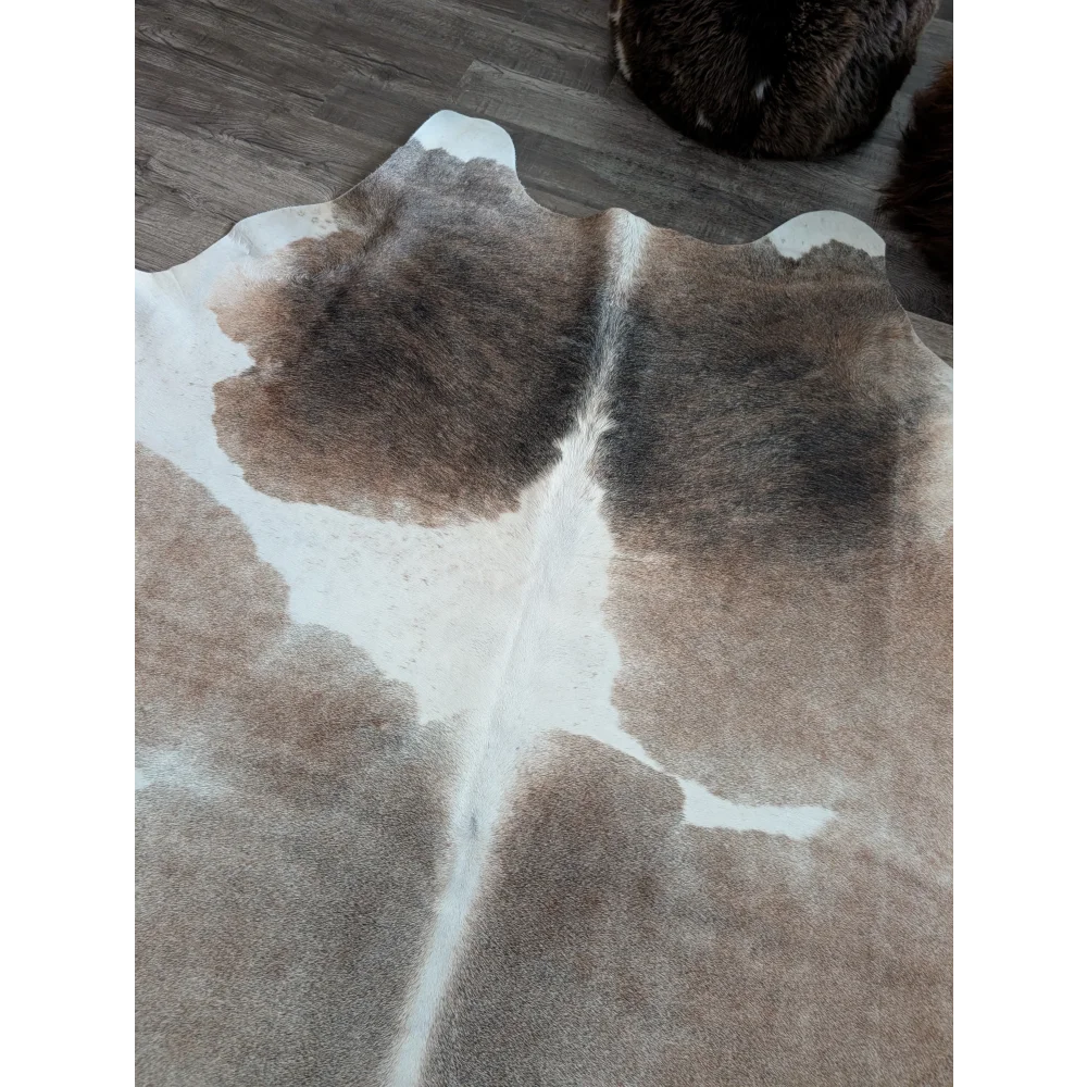 Reddish extra large cowhide rug 96 x 85 in brown and white with natural fur texture perfect large cowhide decor
