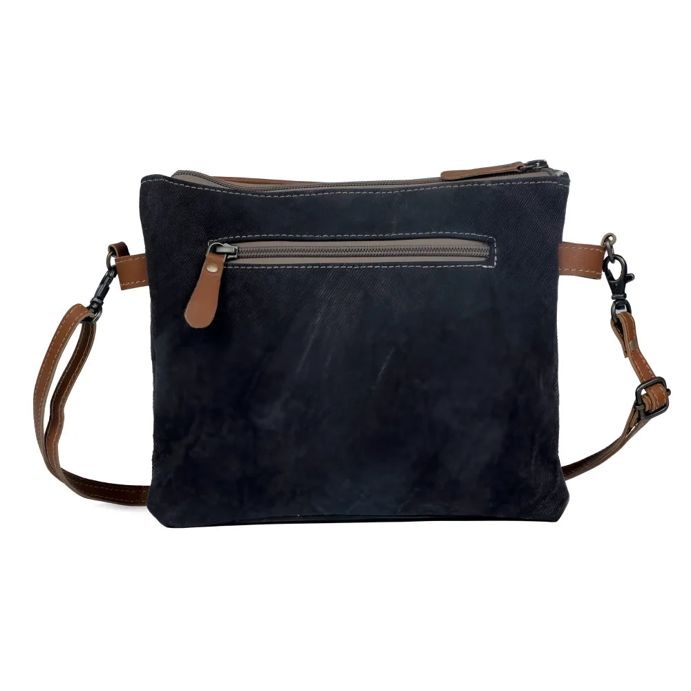 Remarkable hairon bag: dark blue canvas crossbody with real cowhide straps