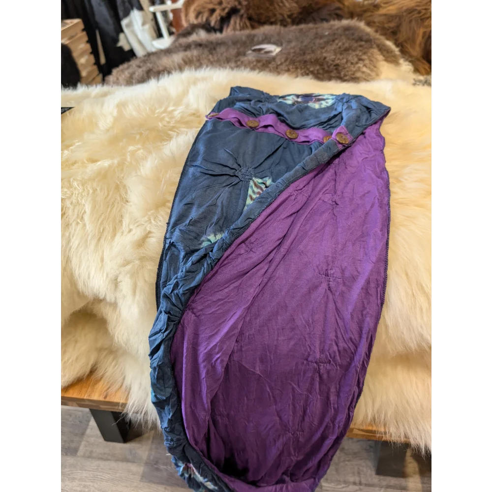 Ridiculously cute cotton infinity scarf with purple blue floral sleeping bag pattern