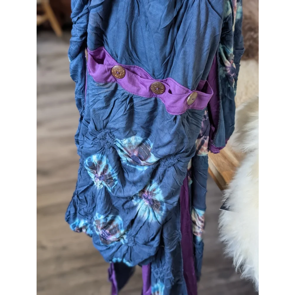 Ridiculously cute cotton infinity scarf in blue tie-dye ruffles